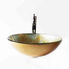 Round Contemporary Bathroom Tempered Glass Sink Set