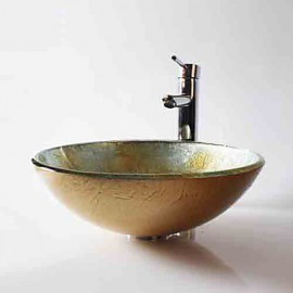 Round Contemporary Bathroom Tempered Glass Sink Set