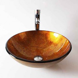 Round Contemporary Bathroom Tempered Glass Sink Set