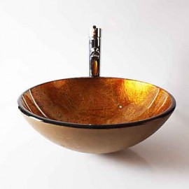 Round Contemporary Bathroom Tempered Glass Sink Set