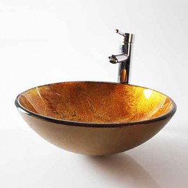 Round Contemporary Bathroom Tempered Glass Sink Set