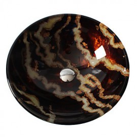 Multicolor Round Tempered Glass Vessel Sink with Straight Tube Tap ,Pop - Up Drain and Mounting Ring