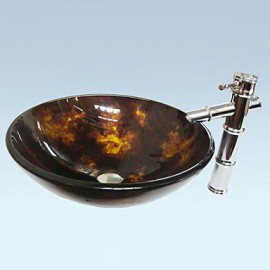 Antique Round Tempered Glass Bathroom Sink Set (Bathroom Sink and Tap)