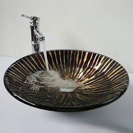 Black Hat Shape Tempered Glass Vessel Sink with Bamboo Tap ,Pop - Up Drain and Mounting Ring