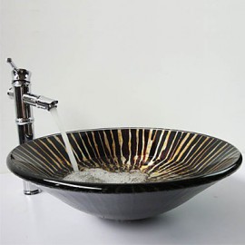 Black Hat Shape Tempered Glass Vessel Sink with Bamboo Tap ,Pop - Up Drain and Mounting Ring