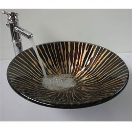 Black Hat Shape Tempered Glass Vessel Sink with Bamboo Tap ,Pop - Up Drain and Mounting Ring