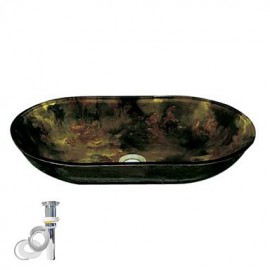 Rectangular Tempered Glass Vessel Sink With Pop up and Mounting ring