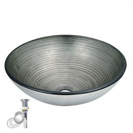 Round Tempered Glass Vessel Transparent Sink With Pop up and Mounting ring