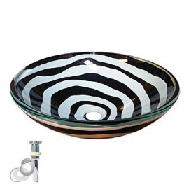 Black and White Tempered Glass Vessel Sink With Pop up and Mounting ring