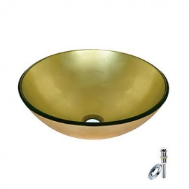 Golden Round Tempered glass Vessel Sink With Mounting Ring and Water Drain