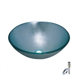 Blue Round Tempered glass Vessel Sink With Mounting Ring and Water Drain