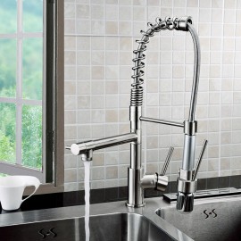 Personalized Contemporary Kitchen Tap Nickel Brushed Finish Single Handle LED Pull-out spout