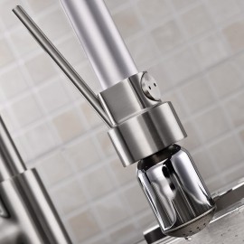Personalized Contemporary Kitchen Tap Nickel Brushed Finish Single Handle LED Pull-out spout