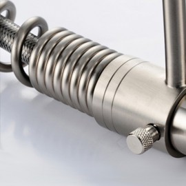 Personalized Contemporary Kitchen Tap Nickel Brushed Finish Single Handle LED Pull-out spout