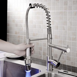 Kitchen Tap LED / Centerset / Pull out with Brushed Single Handle One Hole