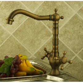 Deck Mounted Two Handles One Hole with Antique Brass Kitchen Tap