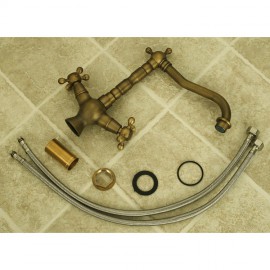 Deck Mounted Two Handles One Hole with Antique Brass Kitchen Tap