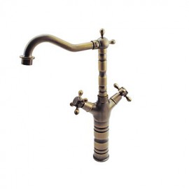 180 Degree Swivel Antique Inspired Brass Kitchen Faucet Bathroom Sink Mixer Tap With Two Handle Antique Brass Finish