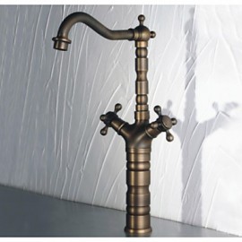 180 Degree Swivel Antique Inspired Brass Kitchen Faucet Bathroom Sink Mixer Tap With Two Handle Antique Brass Finish