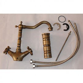 180 Degree Swivel Antique Inspired Brass Kitchen Faucet Bathroom Sink Mixer Tap With Two Handle Antique Brass Finish