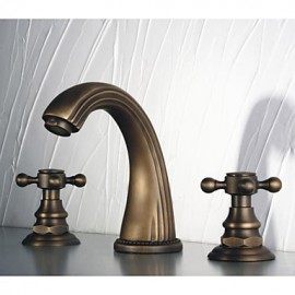 2 Handles Antique Brass Bathroom Basin Mixer Faucet Tap