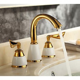 3 Pcs Golden Color Tap 2 Handle Waterfall Tap Bathroom Basin Sink Bathtub Mixer Faucet