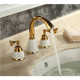 3 Pcs Golden Color Tap 2 Handle Waterfall Tap Bathroom Basin Sink Bathtub Mixer Faucet