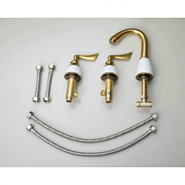3 Pcs Golden Color Tap 2 Handle Waterfall Tap Bathroom Basin Sink Bathtub Mixer Faucet