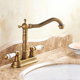 Antique 4 Inch Centerset Two Handles Chrome Bathroom Sink Faucet