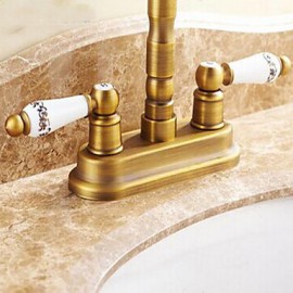 Antique 4 Inch Centerset Two Handles Chrome Bathroom Sink Faucet