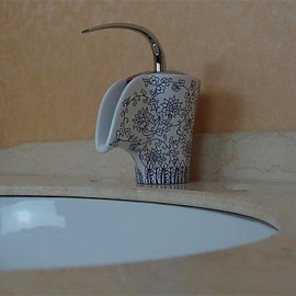 Antique Blue And White Porcelain Waterfall One Hole Single Handle Centerset Bathroom Sink Faucet