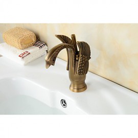 Antique Brass Finish Little Swan Bathroom Sink Faucet