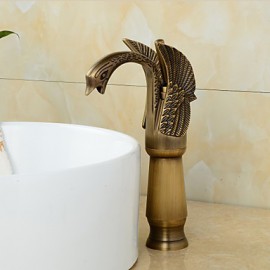 Antique Brass Finish Little Swan Tall Bathroom Sink Faucet