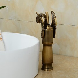 Antique Brass Finish Little Swan Tall Bathroom Sink Faucet