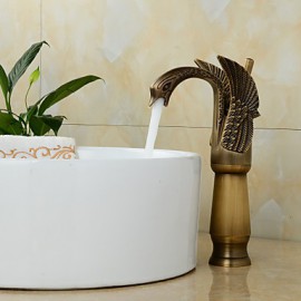 Antique Brass Finish Little Swan Tall Bathroom Sink Faucet