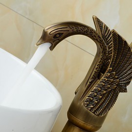 Antique Brass Finish Little Swan Tall Bathroom Sink Faucet