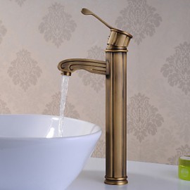Antique Brass Finish Single Handle Centerset Wood-Like Bathroom Sink Faucet(Tall)