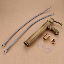 Antique Brass Finish Single Handle Centerset Wood-Like Bathroom Sink Faucet(Tall)