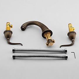 Antique Brass Finish Widespread Bathroom Sink Faucet