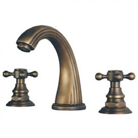 Antique Brass Finish Widespread Bathroom Sink Faucet