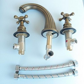 Antique Brass Finish Widespread Bathroom Sink Faucet