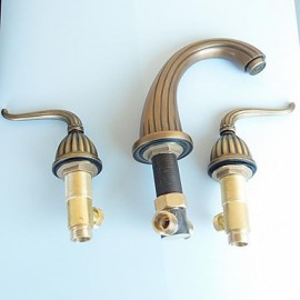 Antique Brass Finish Widespread Bathroom Sink Faucet