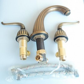 Antique Brass Finish Widespread Bathroom Sink Faucet