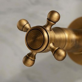 Antique Inspired Bathroom Sink Faucet Wall Mount Solid Brass Two Holes And Handles Bathtub Mixer