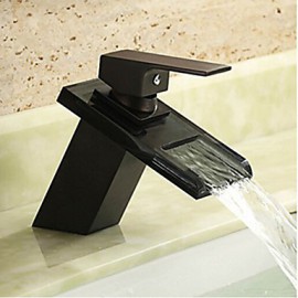 Antique Orb Finish Glass Waterfall Bathroom Sink Faucet- Black