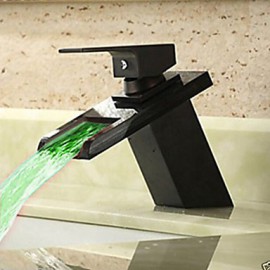 Antique Orb Finish Led Blue / Green / Red Light Waterfall Bathroom Sink Faucet- Black