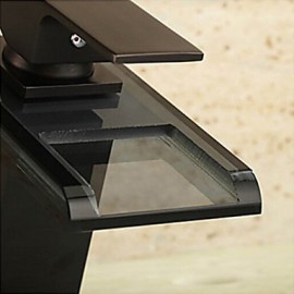 Antique Orb Finish Led Blue / Green / Red Light Waterfall Bathroom Sink Faucet- Black