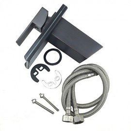 Antique Orb Finish Led Blue / Green / Red Light Waterfall Bathroom Sink Faucet- Black