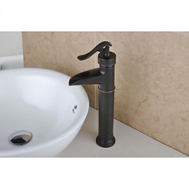 Antique Style Oil-Rubbed Bronze Finish Waterfall Brass Bathroom Sink Faucet