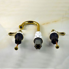 Antique Ti-Pvd Finish Brass Three Hole Two Handle Bathroom Sink Faucet